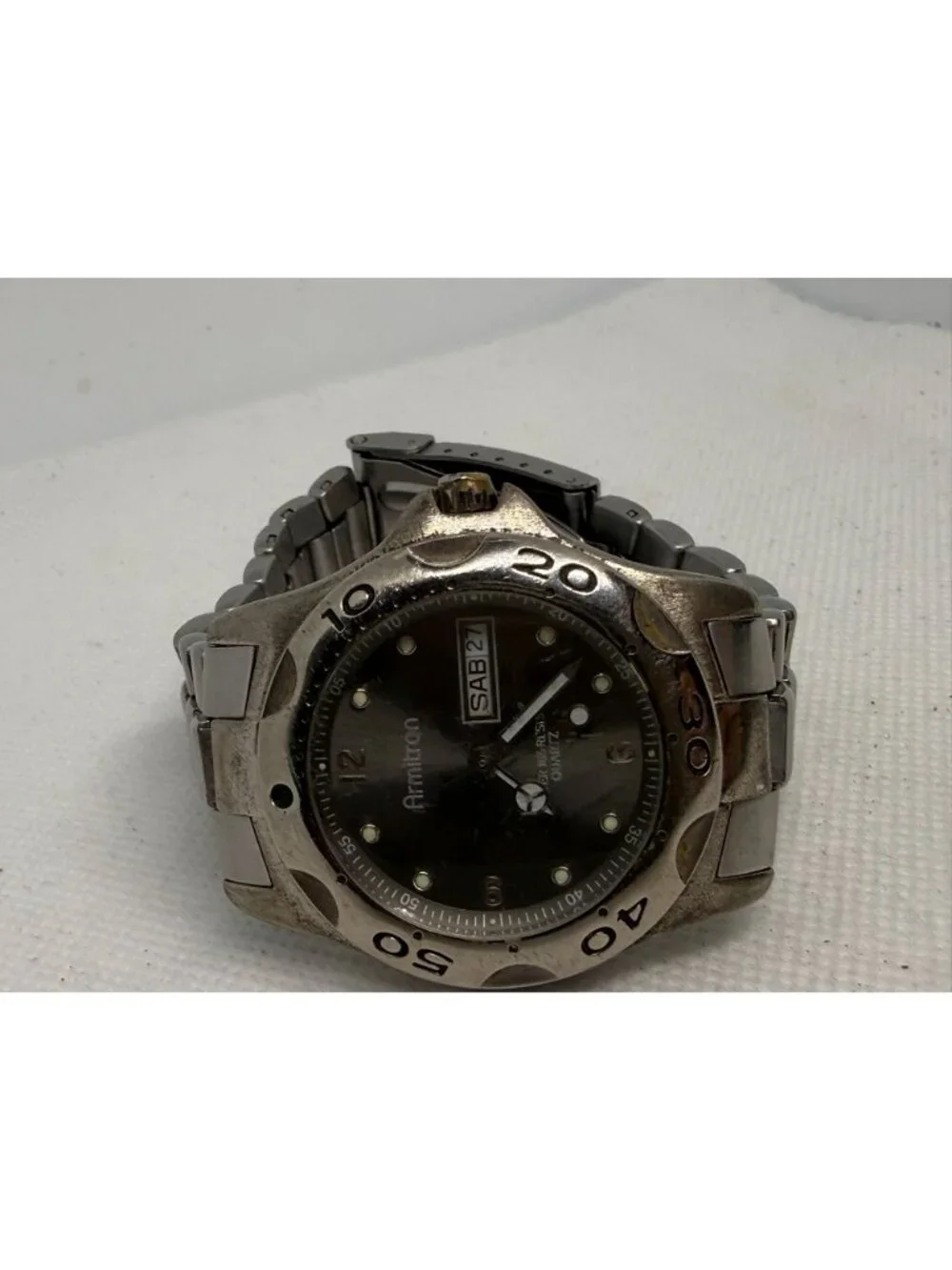 Armitron Men's SS Rotating Bezel Dark Grey Dial Day Date Bracelet Quartz Watch
